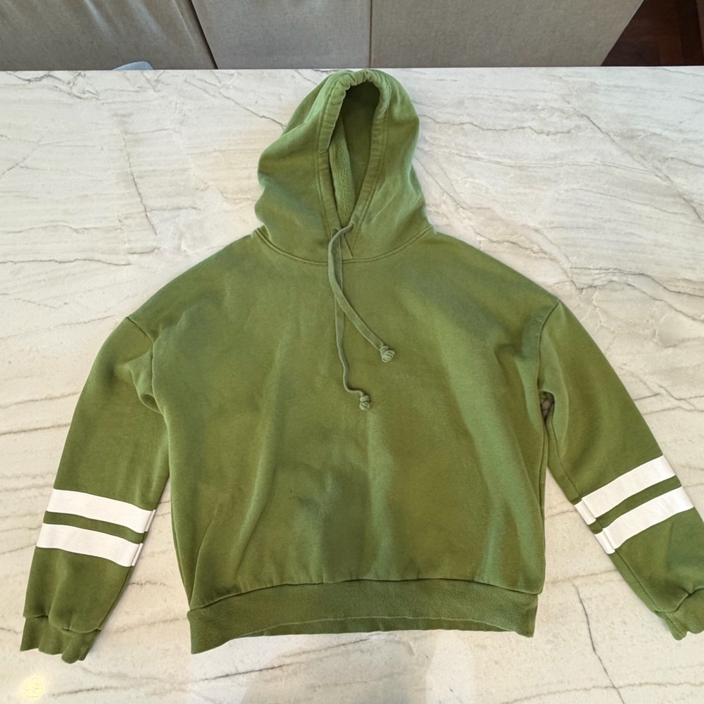 H&M Green Hoodie with White Stripes